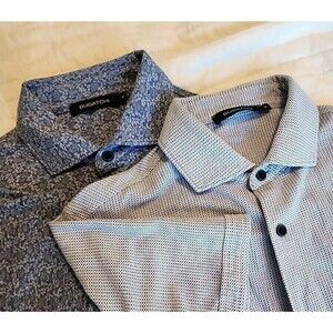 Bugatchi Shirt Mens S Blue Geometric Floral S/S Button Up 100% Cotton Lot Of 2